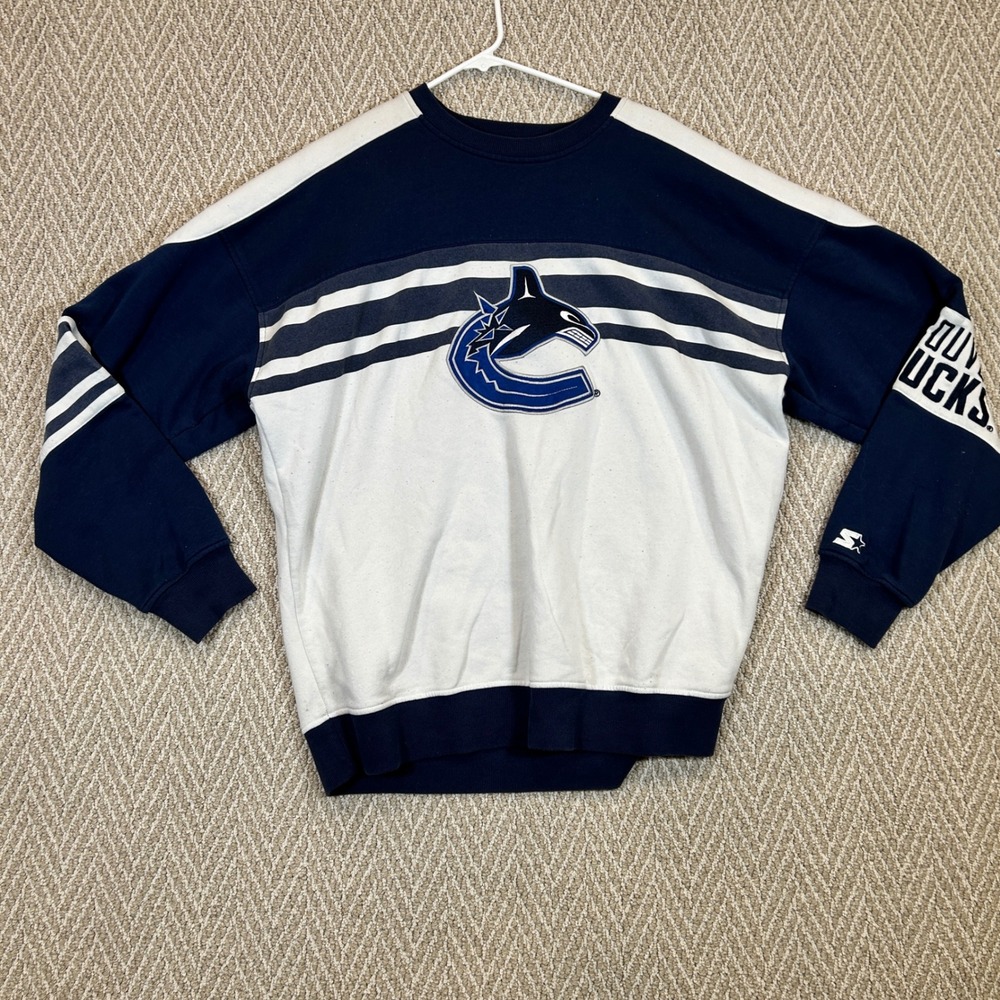 Starter Vancouver Canucks Sweatshirt XL White NHL Vintage Colorblock